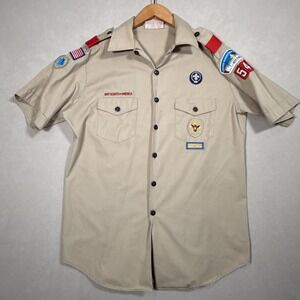Vintage 80s Official Boy Scouts of America Men Shirt L (16-16.5) Embroidered
